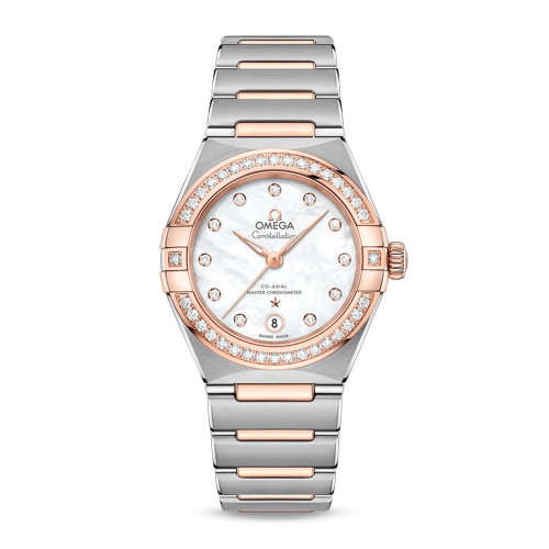 OMEGA/歐米茄 星座系列 精鋼 18K金 外圈鑲鉆 鉆石刻度 自動機(jī)械 女士腕表 131.25.29.20.55.001