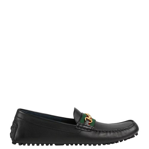 GUCCI/古馳 22年早春新款 Pineapple系列 男士黑色柔軟小牛皮紅綠織帶金馬銜扣駕車(chē)鞋樂(lè)福鞋6246981XH101066