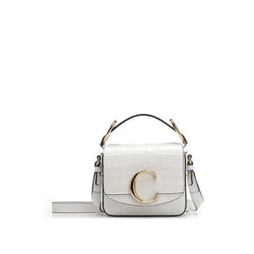CHLOE/克洛伊 女士白色牛皮鱷魚紋壓花迷你單肩斜挎包手提包 CHC19US193A87039