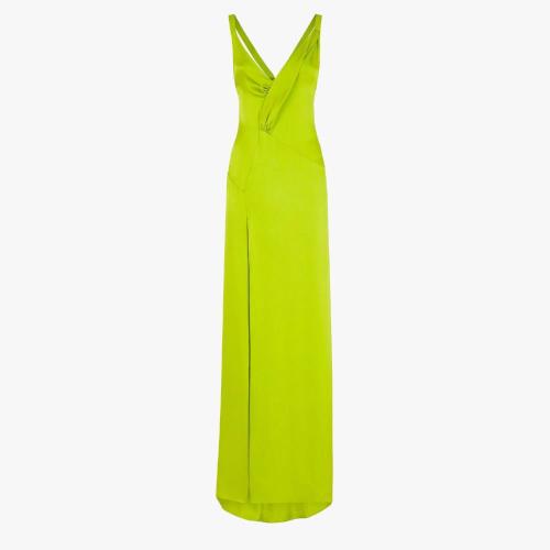  FENDI芬迪 22年秋冬 女士 連衣裙 嫩芽綠緞面連衣裙 FDB998AM3DF1J77