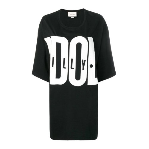 GUCCI 古馳  女裝 服飾 黑色棉質(zhì)字母印花圓領(lǐng)半袖女士短袖T恤