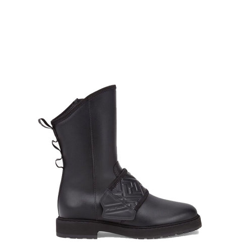 FENDI/芬迪  女鞋 經(jīng)典雙F 女士黑色皮革時(shí)尚機(jī)車短靴 8T8076AEGDF08M4