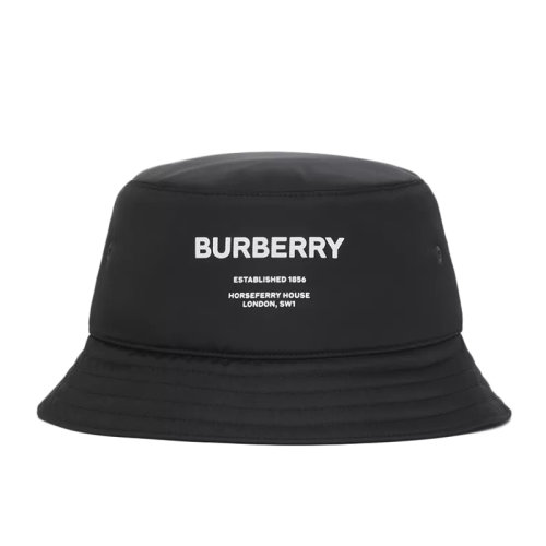 BURBERRY/博柏利新款 男女同款黑色Horseferry印花尼龍漁夫帽80440811