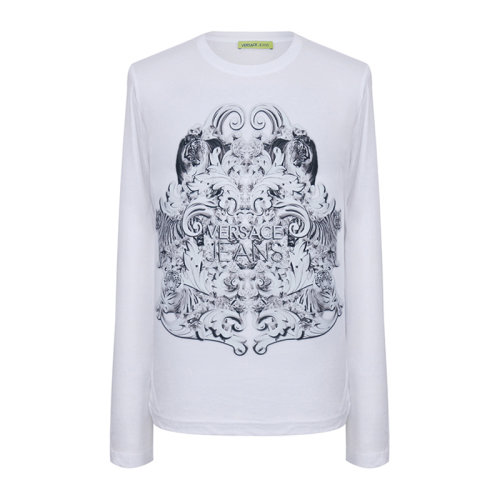 VERSACE JEANS/范思哲牛仔 男士白色棉質(zhì)經(jīng)典字母徽標(biāo)印花裝飾圓領(lǐng)長袖上衣T恤 B3GNA788-36598 多色可選