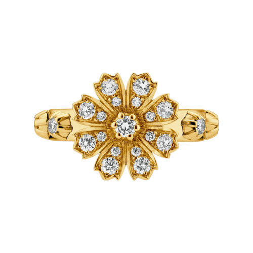 GUCCI/古馳 Gucci Flora 鑲有鉆石的花朵背面有雙G細(xì)節(jié)18k金黃金鉆石戒指 581843J85408000