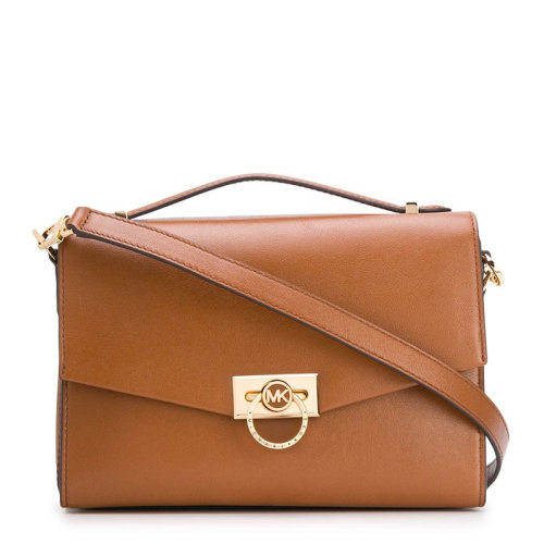 【高圓圓同款】Michael Kors/邁克·科爾斯 Hendrix系列女士純色皮革經(jīng)典MK字母圓環(huán)徽標(biāo)裝飾翻蓋開合單肩包斜挎包手提包女包 30F0G1HM2L 多色可選