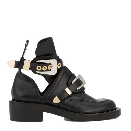 Balenciaga/巴黎世家 女士牛皮時(shí)尚低跟卡帶皮鞋短靴