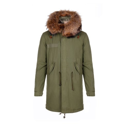 【18秋冬】MR & MRS ITALY/皮草夫婦 連帽長袖 羽絨 貂子毛皮飾邊 軍綠色 男士 大衣