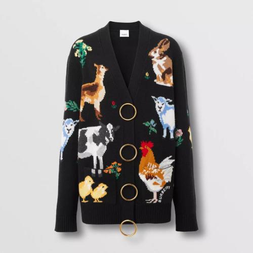  BURBERRY 22年秋冬 女士 動物貼花羊毛混紡開衫 80635461