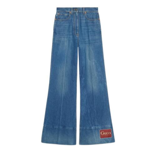  GUCCI古馳 22年秋冬 女士 飾Gucci標(biāo)簽水洗牛仔喇叭褲 623441 XDA6N 4759 預(yù)定商品2-6周發(fā)貨