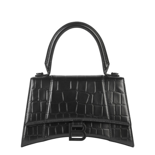 Balenciaga/巴黎世家 21新款HOURGLASS系列 女士小號黑色鱷魚壓紋小牛皮啞光黑扣單肩斜挎手提沙漏包59354615V771000
