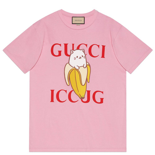 GUCCI/古馳 2021年新款 Bananya x Gucci 女士粉色棉質(zhì)T恤615044XJDGR5904