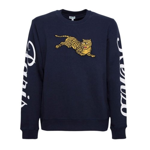 Kenzo 高田賢三 男裝 服裝 男士深藍(lán)色純棉臥虎刺繡LOGO印花袖圓領(lǐng)時尚休閑長袖 男士衛(wèi)衣