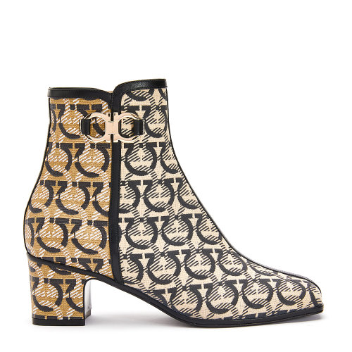 Salvatore Ferragamo/菲拉格慕 米色/黑色 女士通體GANCINI飾高跟及踝靴 733209-01R414