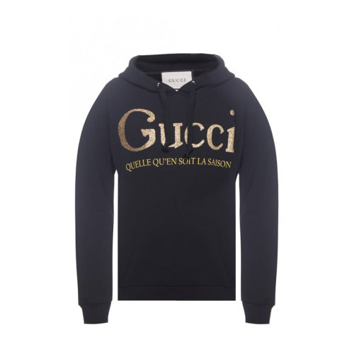 GUCCI/古馳 女裝 品牌雙G字母LOGO 女士黑色棉質(zhì)長袖連帽秋冬衛(wèi)衣 615061 XJCK5 1082