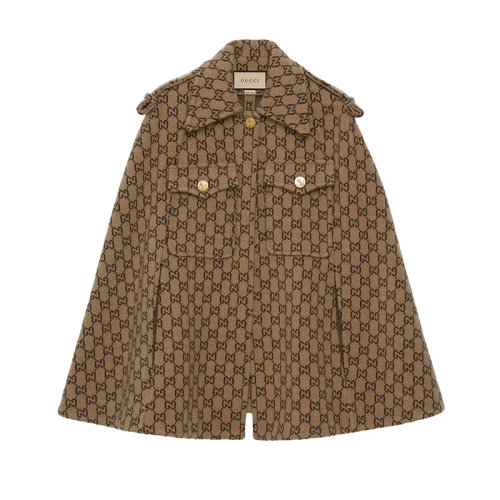 GUCCI/古馳 22秋冬新款 女士棕色羊毛紡織飾GG字母交織圖案斗篷610488XKA5U9751