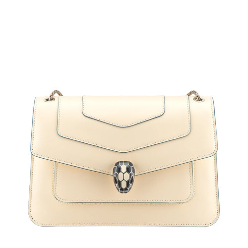 BVLGARI/寶格麗 SERPENTI FOREVER系列 女士中號米色小牛皮蛇首搭扣翻蓋單肩斜挎包290931