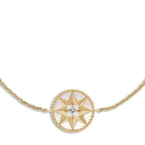 DIOR/迪奧 明星同款ROSE DES VENTS 八芒星鑲嵌鉆石和金色釉漆黃金手鏈
