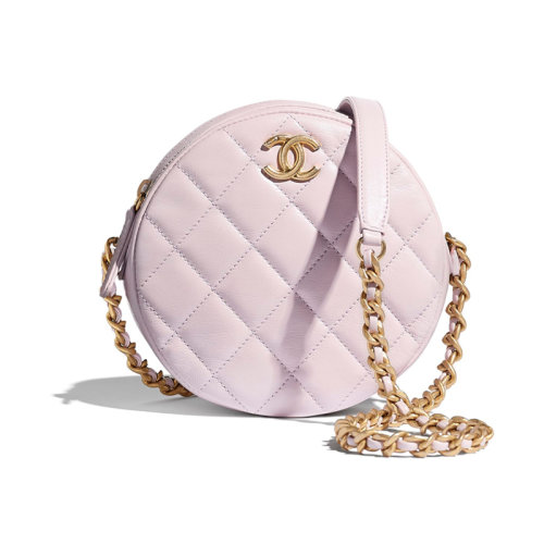 CHANEL/香奈兒 女士粉色小圓餅   單肩羊皮鏈條包斜挎圓餅包  AS1898 B03446 N7373 淺粉色
