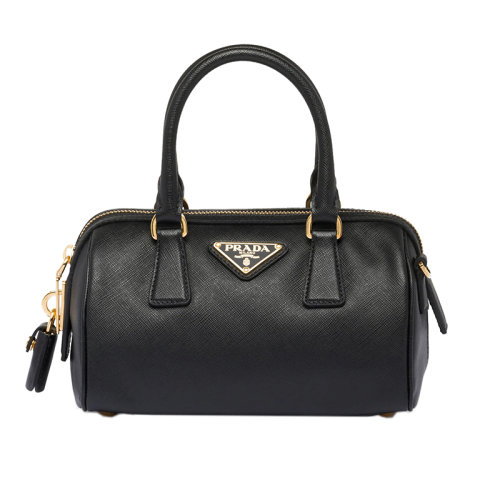 PRADA/普拉達(dá)  22新款 女士黑色saffino皮革琺瑯金屬斜挎手提單肩包1BB846_NZV_F0002_V_XOO