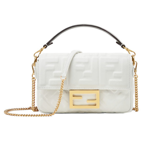 FENDI/芬迪 BAGUETTE系列 經(jīng)典白色小羊皮FF圖案迷你單肩斜挎包8BS017A72VF15AO