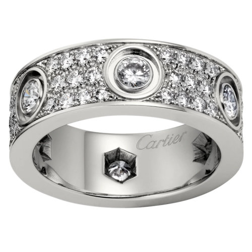 CARTIER/卡地亞 經(jīng)典款 LOVE 18K金白金鉆石結婚戒指 鑲嵌72顆明亮切割的鉆石N4210400