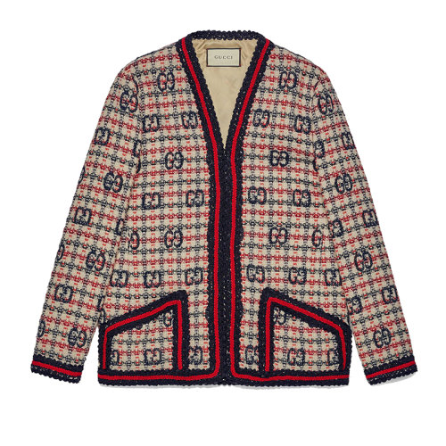 GUCCI/古馳 女士紅白藍(lán)GG格紋花呢夾克610060ZADEH4069