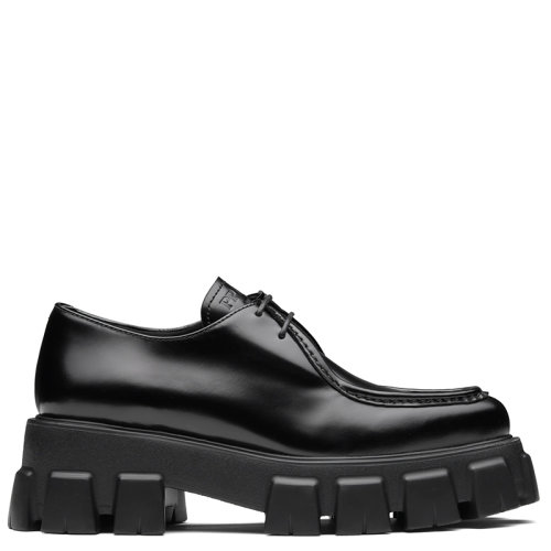 PRADA/普拉達(dá) 秋冬 Monolith系列 女士黑色亮面皮革尖頭系帶樂(lè)福鞋1E719M_055_F0002_F_055
