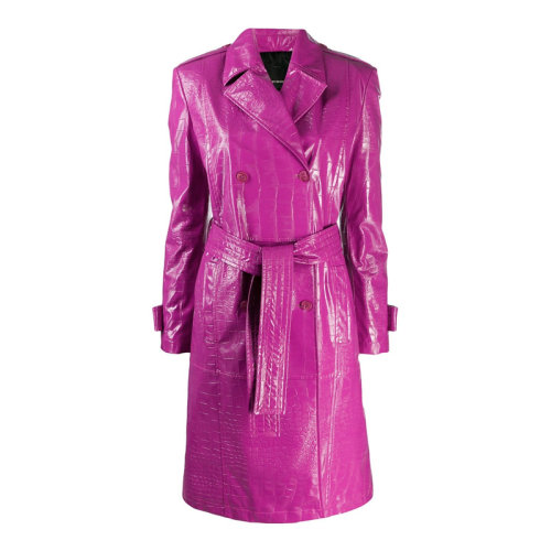 Pinko/品高  長款 收腰系帶  仿鱷魚皮 女士皮衣