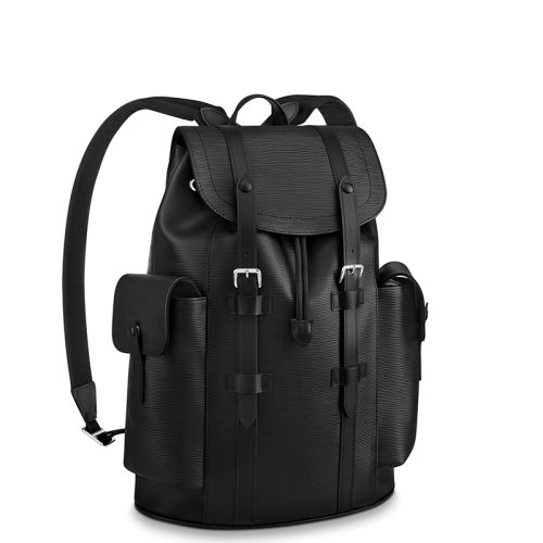 Louis Vuitton/路易威登 22春夏新款CHRISTOPHER系列 男士小號黑色水波紋牛皮革銀扣抽繩翻蓋開合雙肩背包M50159