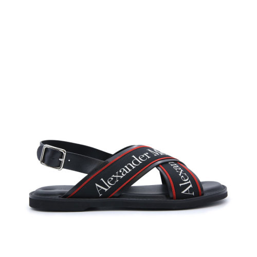 Alexander McQueen/亞歷山大麥昆  男鞋 品牌字母LOGO 男士黑色時尚休閑涼鞋  604275WHRWC1081