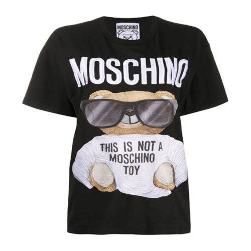 Moschino 莫斯奇諾 女士 服裝  黑色圓領(lǐng)字母LOGO小熊圖案棉質(zhì)T恤 女士短袖T恤