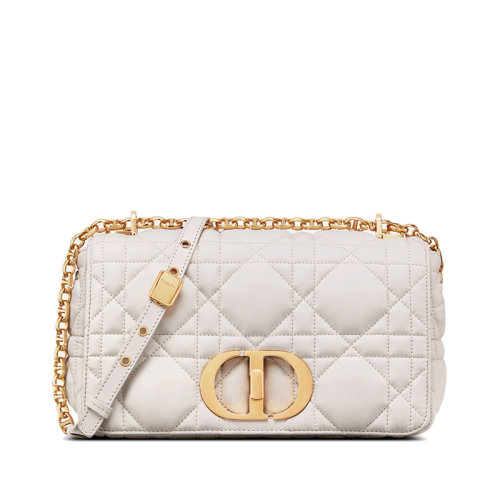 DIOR/迪奧 22春夏新款CARO系列 女士中號(hào)奶白色啞光牛皮革絎縫效果超大藤格紋金扣金鏈斜跨單肩包M9242UGCO_M030