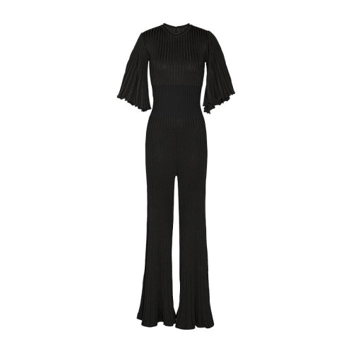 Bottega Veneta/葆蝶家 寶緹嘉女裝 女士黑色粘膠纖維經(jīng)典時(shí)尚皺褶針織連身褲連體褲 637563V08B01000