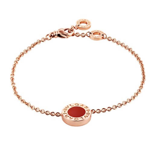 BVLGARI/寶格麗BVLGARI系列 經典款雙面圓形18K金玫瑰金鑲白貝母和紅玉髓  手鏈 353055