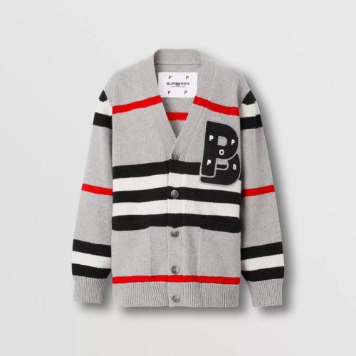  BURBERRY 22年秋冬 男士 標(biāo)志性條紋嵌花羊毛混紡寬松開衫 80554771