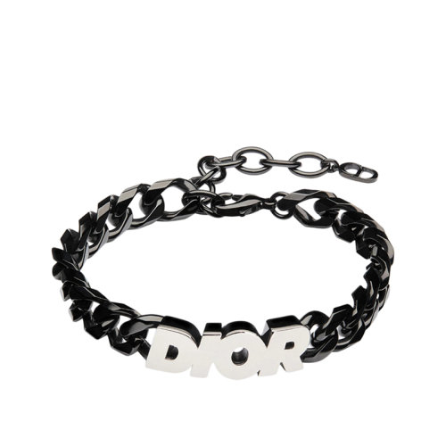 DIOR/迪奧 22新款 男士銀色飾面黑色飾面黃銅“DIOR”標志鏈環(huán)手鏈B1611HOMMT_D004