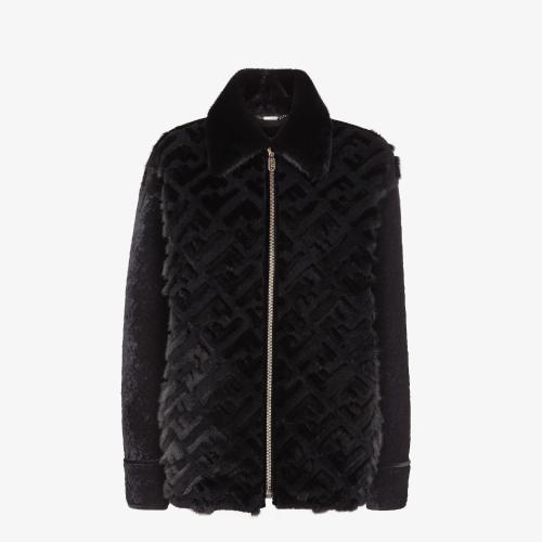  FENDI芬迪 22年春夏 女士 夾克 黑色貂毛和毛羊皮夾克 FNE23LAIR6F0GME