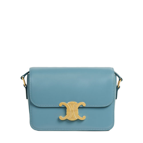CELINE/賽琳 22春夏新款TEEN TRIOMPHE系列 女士丹寧藍色牛皮革凱旋金扣翻蓋單肩斜挎包188423BF4.07DD