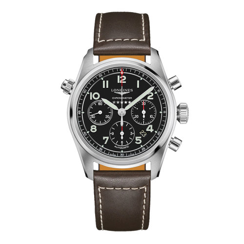 LONGINES/浪琴 先行者系列 男士黑色啞光自動機械精鋼表殼和小牛皮表帶腕表42毫米L3.820.4.53.0