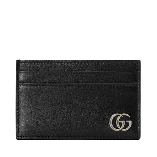 GUCCI/古馳 GG Marmont系列 男士黑色光滑皮革銀色雙G裝飾卡包卡片夾6575880YK0N1000