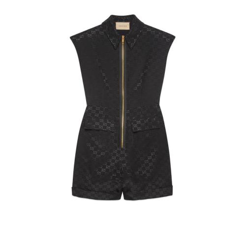  GUCCI古馳 22年秋冬 女士 G帶扣腰帶羅緞連體褲 674467 Z8AUI 1000 預(yù)定商品2-6周發(fā)貨