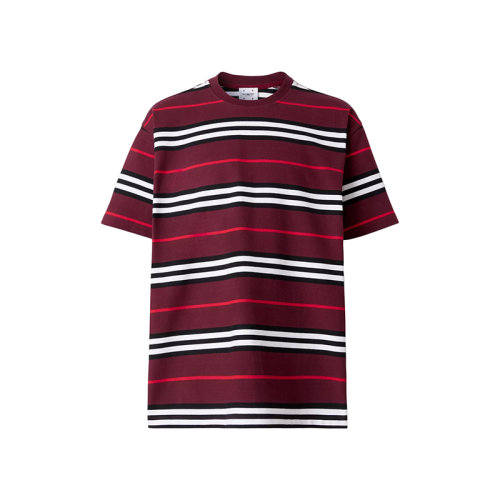 BURBERRY/博柏利 22年秋冬新款 Pop Trading Company聯(lián)名系列 男士深桑椹紫色純棉條紋設(shè)計(jì)短袖T恤80573321