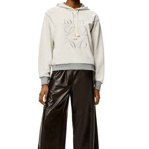 LOEWE/羅意威 22年秋冬新款 女士灰色系落肩平紋針織帶有抽繩連帽衛(wèi)衣S359341X98-1440