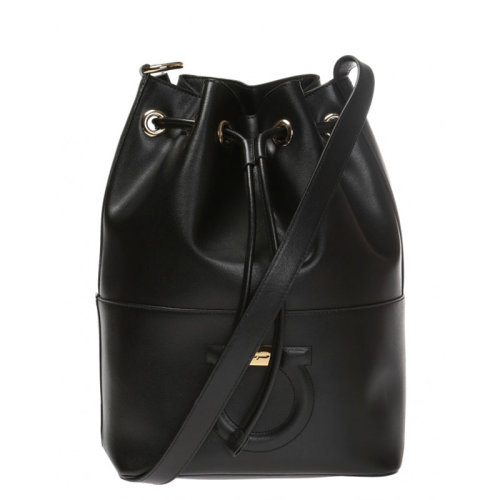 Salvatore Ferragamo/菲拉格慕 女士 女包 黑色皮革時(shí)尚斜挎包水桶包單肩包 21H085 694900