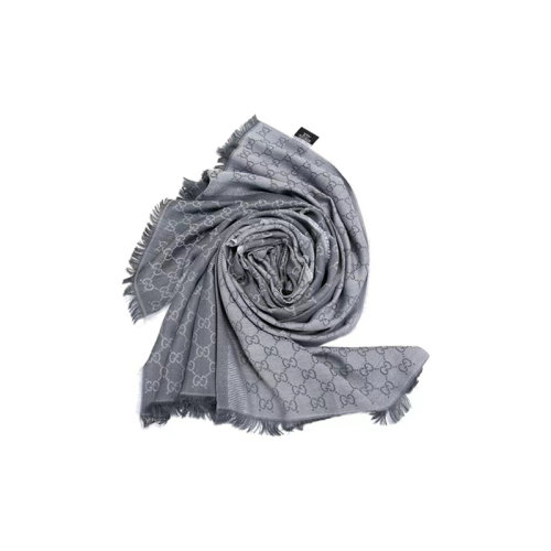 GUCCI|古馳 GG圖案羊毛圍巾 淺灰色