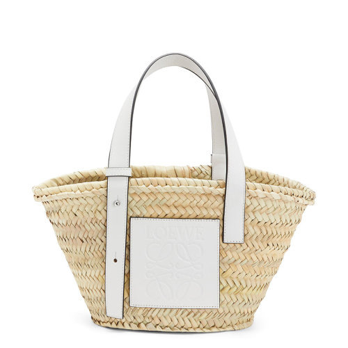 LOEWE/羅意威  Basket系列 女士小號自然色/白色棕櫚葉小牛皮手提單肩斜挎包0010441186