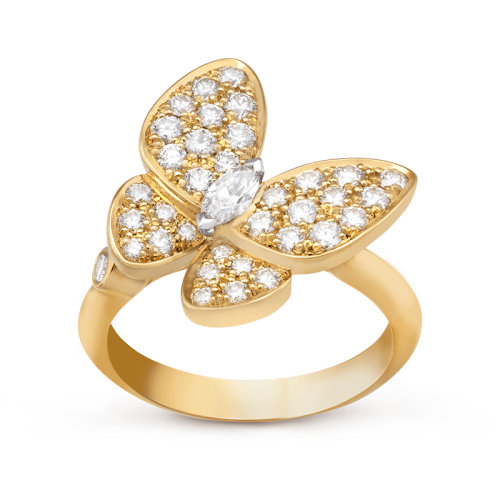 Van Cleef & Arpels/梵克雅寶 經(jīng)典Deux Papillons系列 18K金黃金鑲嵌鉆石蝴蝶戒指 VCARP3DQ00