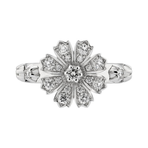 GUCCI/古馳 Gucci Flora 鑲有鉆石的花朵背面有雙G細節(jié)18k金白金鉆石戒指 581843J85689066