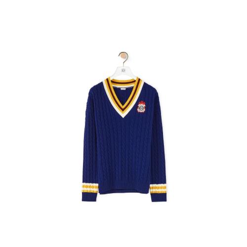  LOEWE羅意威 22年秋冬 男士 針織衫 V-neck cable sweater in wool H800Y14K23-5100